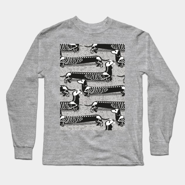 Spooktacular long dachshunds skeleton // pattern // light grey background skeleton dogs Long Sleeve T-Shirt by SelmaCardoso